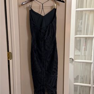 Black Lace-Detail Midi Dress with Strappy Back